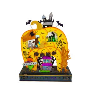 Halloween Pumpkin Wooden LED Light Decor Castle & Ghosts Home Party Table Decoration