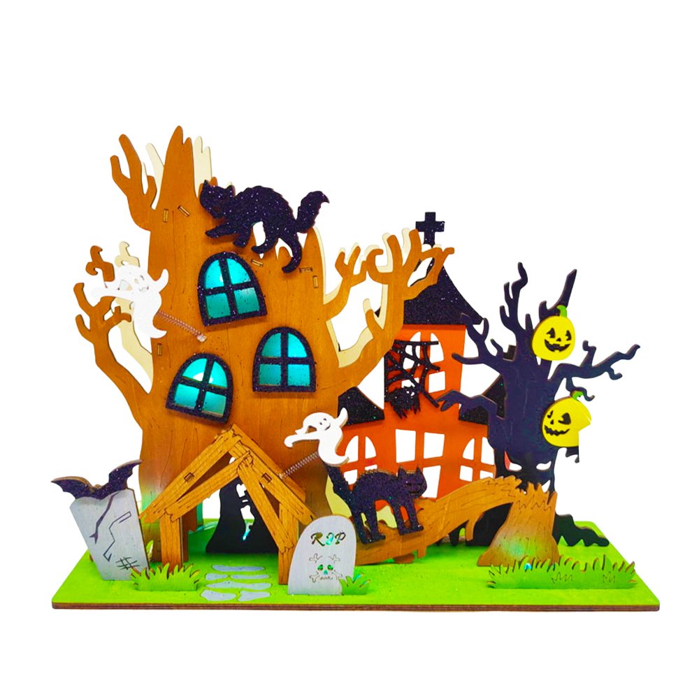 Halloween Wooden LED Light Decor Haunted Tree Black Cats for Home Party Table Decoration