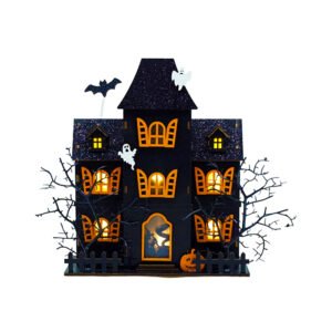 Halloween Wooden Haunted House LED Light Ghosts Bats for Home Party Table Decoration