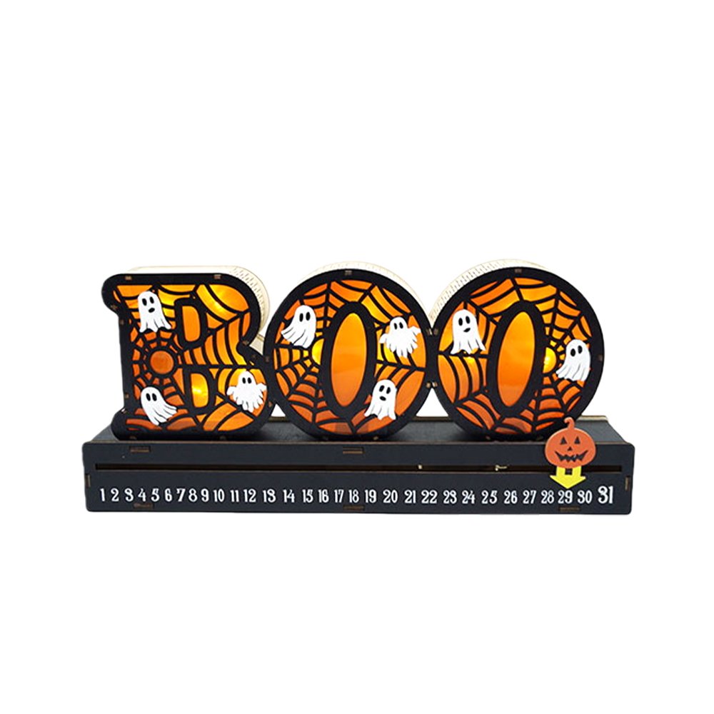 Halloween Wooden BOO Calendar with LED Light Ghosts for Home Party Table Decoration