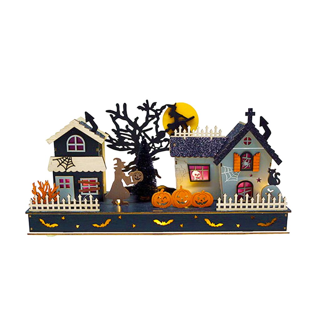 Halloween Wooden Village LED Light Witch Pumpkins Home Party Table Decoration