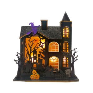Halloween Wooden Castle LED Light Witch Pumpkins Home Party Decoration