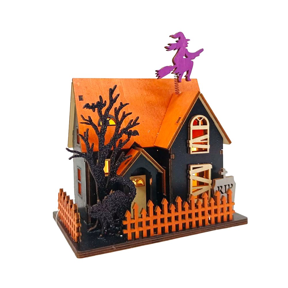 Halloween Wooden Haunted House LED Light Witch Fence for Home Party Decoration