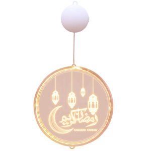 Ramadan Kareem LED Hanging Light Crescent Moon Lanterns Window Wall Decoration