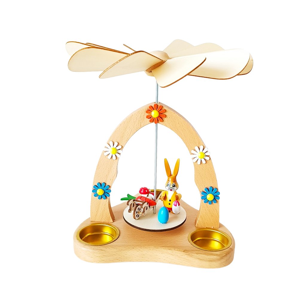 Easter Wooden Bunny Candle Holder Carousel Spinning Fan Table Decoration