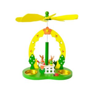 Easter Wooden Bunny Candle Holder Carousel Yellow Spinner Table Decoration