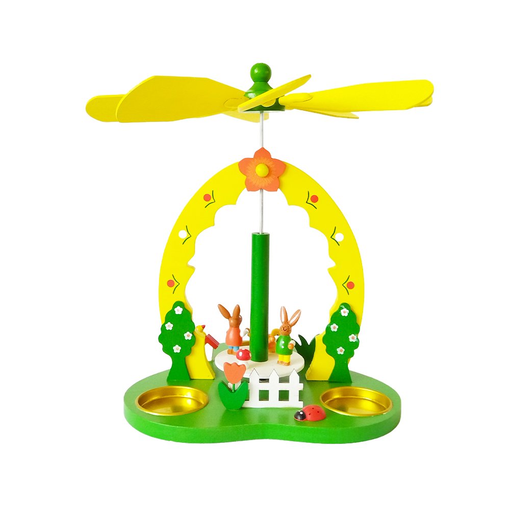 Easter Wooden Bunny Candle Holder Carousel Yellow Spinner Table Decoration