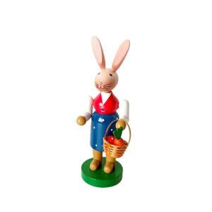 Easter Wooden Bunny Figurine with Basket Painted Spring Decoration Gift