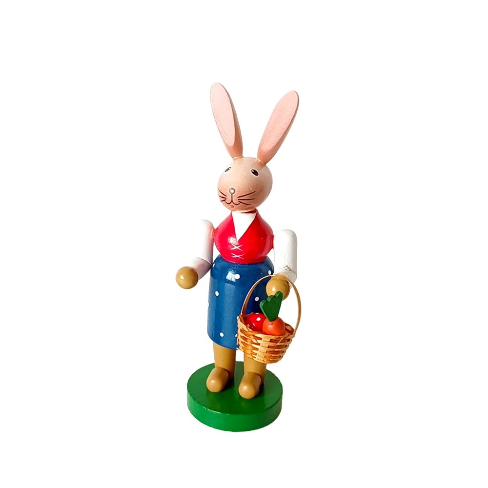 Easter Wooden Bunny Figurine with Basket Painted Spring Decoration Gift