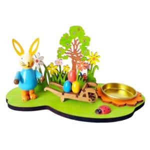 Easter Wooden Bunny Candle Holder Eggs Flowers Spring Table Decoration