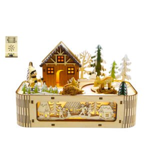 Christmas Wooden Village Scene LED Light Decor with Sound Home Holiday Decoration Gift