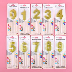 Gold Number Birthday Candles 0–9 Metallic Cake Topper Set for Party Decorations