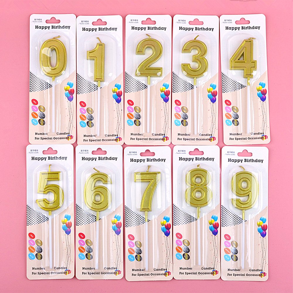 Gold Number Birthday Candles 0–9 Metallic Cake Topper Set for Party Decorations