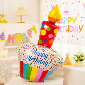 Colorful Cupcake Birthday Candle Balloon Happy Birthday Party Decoration
