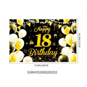 Black Gold 18th Birthday Backdrop Elegant Party Banner with Balloons