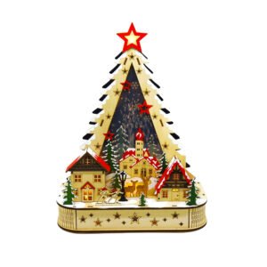 Christmas Tree-shaped LED Light Decor with Village Scene Home Holiday Decoration Gift