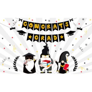 Congrats Grad Banner Backdrop Graduation Party Decoration Gnome