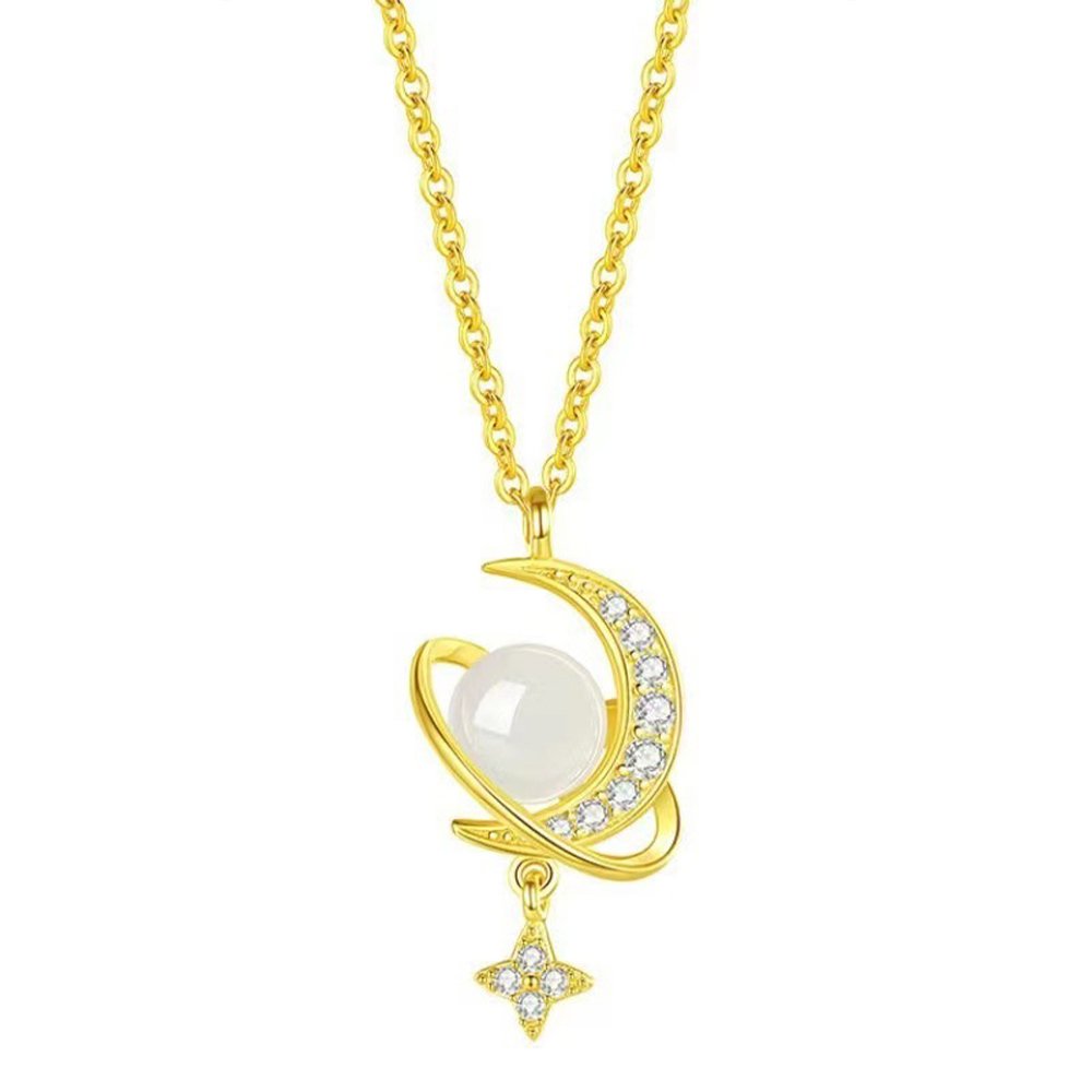 Gold Moon and Star Necklace Celestial Pendant Crystal Accents Gift
