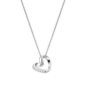 Sterling Silver Heart Necklace Elegant Crystal Pendant Women Gift