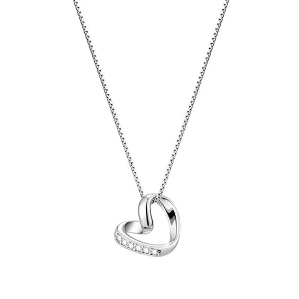 Sterling Silver Heart Necklace Elegant Crystal Pendant Women Gift