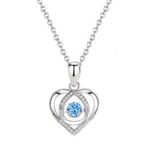 Silver Heart Necklace with Blue Crystal Elegant Love Pendant Women