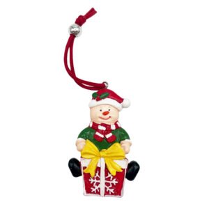 Christmas Snowman on Gift Box Polyresin Hanging Ornament for Home Holiday Decoration