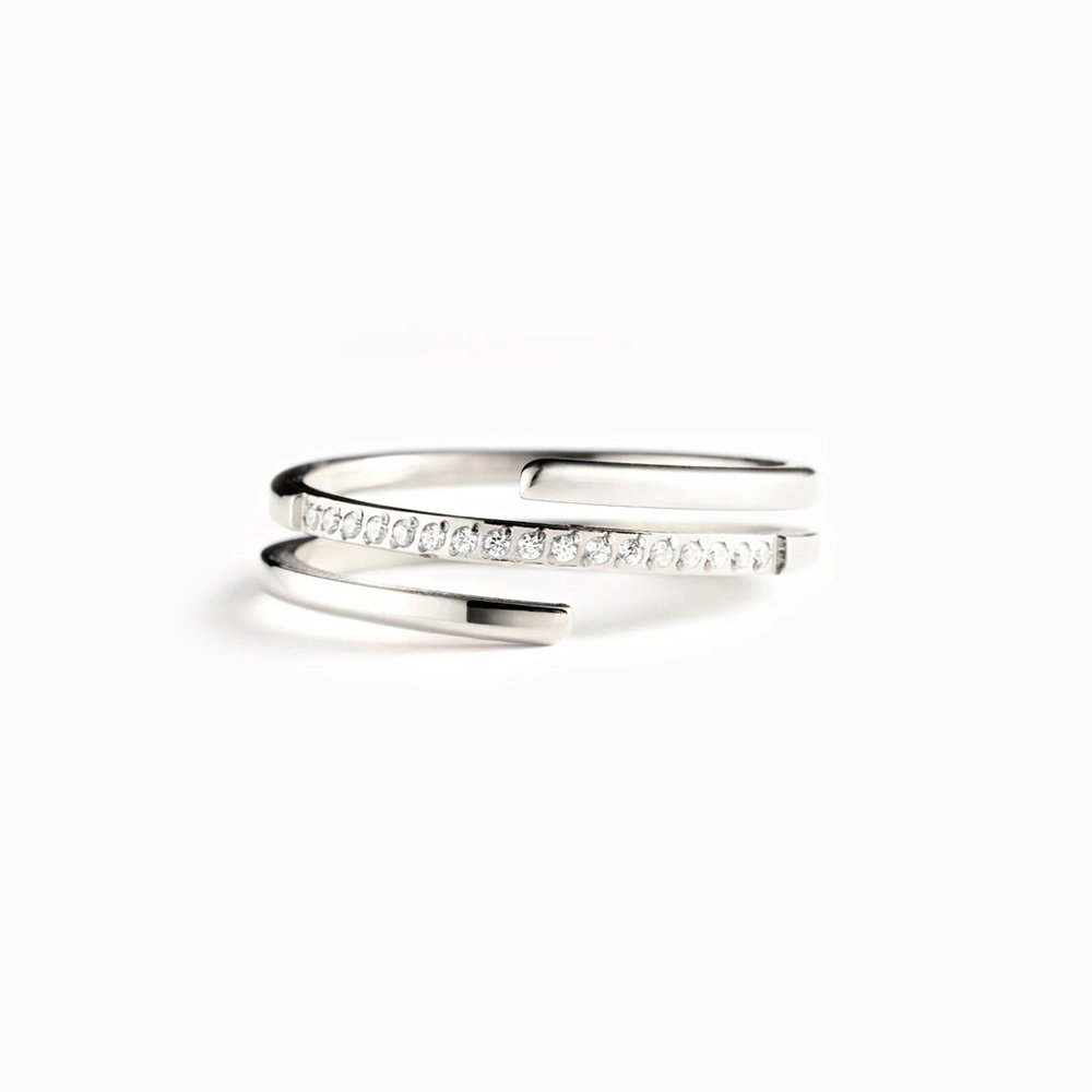 Silver Wrap Ring Adjustable Triple Band with Cubic Zirconia Gift