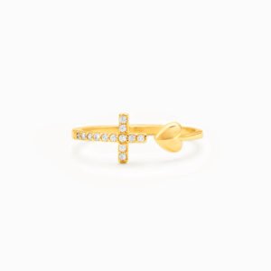 Gold Cross Heart Ring Dainty Adjustable Zircon Band Wedding Gift