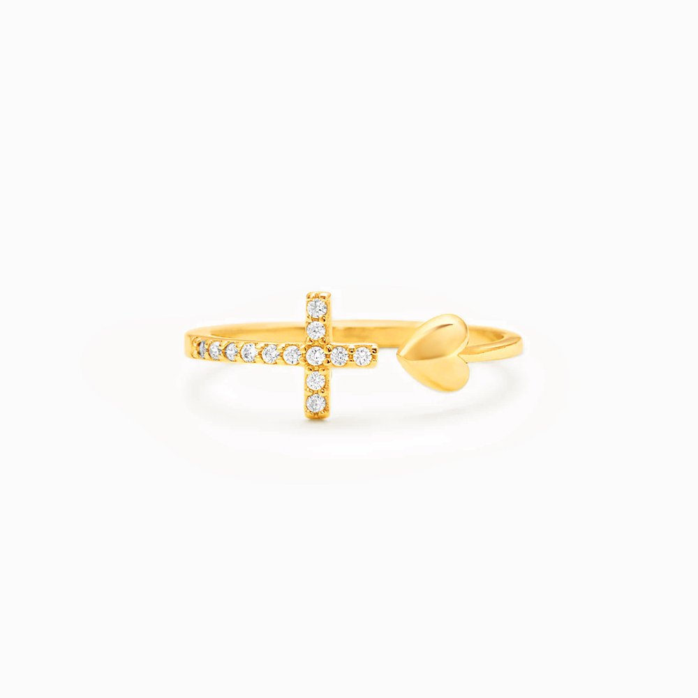 Gold Cross Heart Ring Dainty Adjustable Zircon Band Wedding Gift