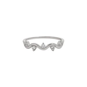 Silver Wave Ring Dainty Cubic Zirconia Band for Women Gift Girls