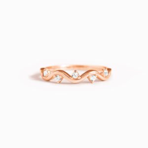 Rose Gold Wave Ring Dainty Zircon Band for Women Gift Girls Love