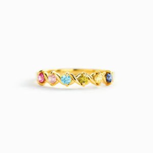 Gold Rainbow Gemstone Ring Dainty Multicolor Crystal Band Women