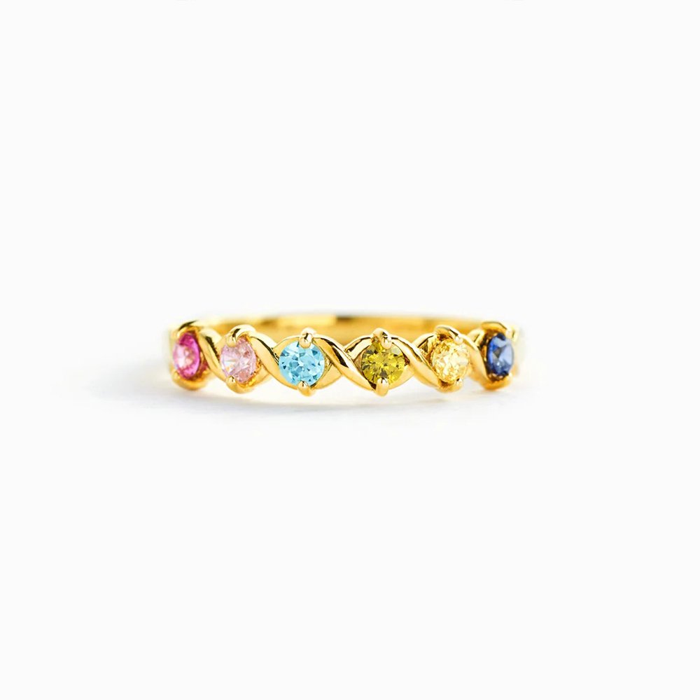 Gold Rainbow Gemstone Ring Dainty Multicolor Crystal Band Women