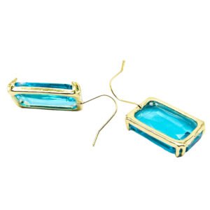 Blue Zircon Drop Earrings Gold-Plated Rectangular Gemstone Dangle