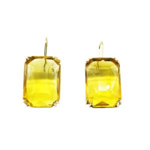 Yellow Zircon Drop Earrings Gold-Plated Rectangular Gemstone Dangle