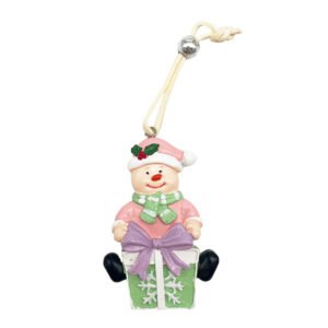Christmas Snowman on Gift Box Polyresin Hanging Ornament for Home Holiday Decoration
