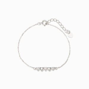 Sterling Silver Charm Bracelet Dainty Adjustable Chain Bracelet Mini Hearts