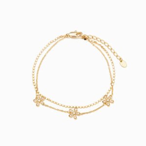 Gold-Plated Daisy Chain Bracelet Delicate Double-Layer Flower Charm