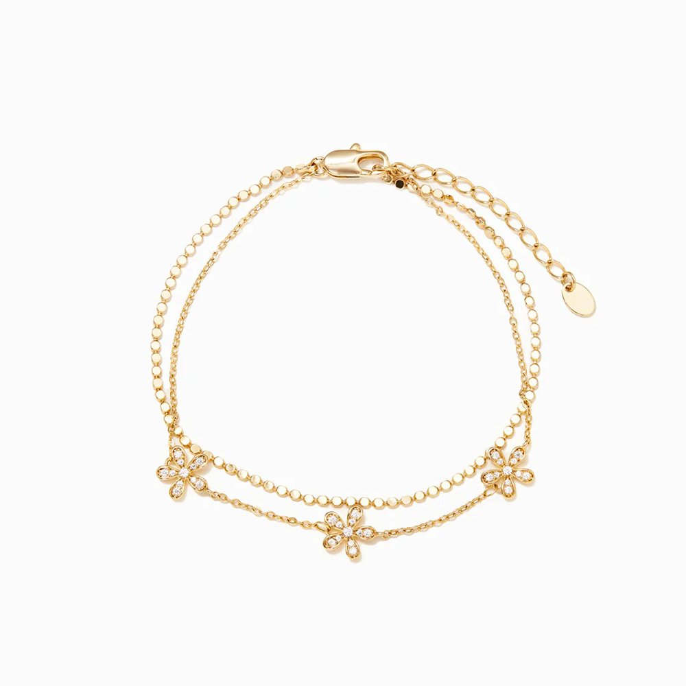 Gold-Plated Daisy Chain Bracelet Delicate Double-Layer Flower Charm
