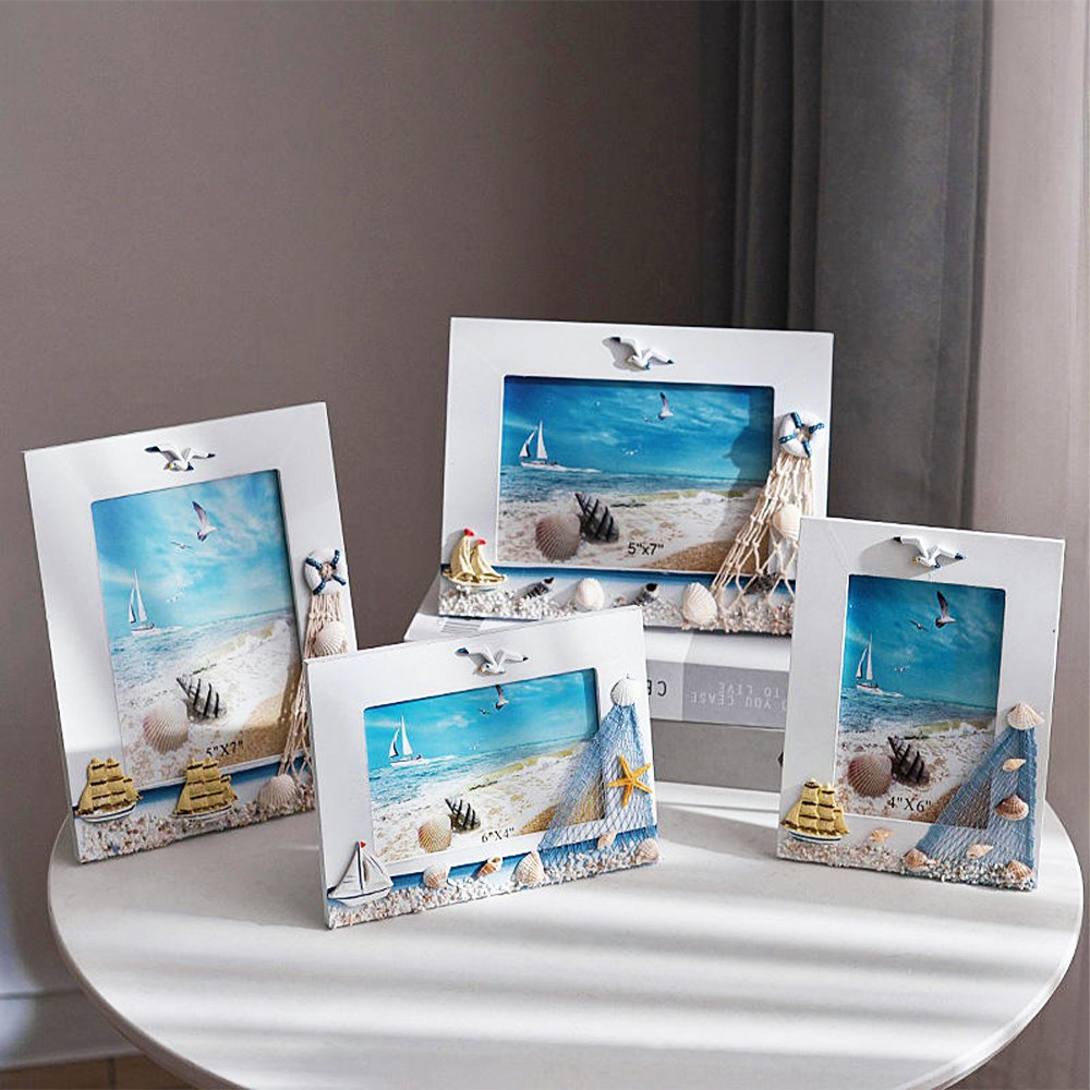 Coastal Seashell Photo Frame Set Nautical Beach-Themed Home Decor
