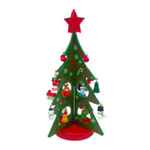 DIY Wooden Christmas Tree Decoration Kit Mini Ornaments Green Red Pattern Tabletop