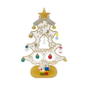 DIY Wooden Christmas Tree Decoration Kit Mini Ornaments White Gold Elegant Craft