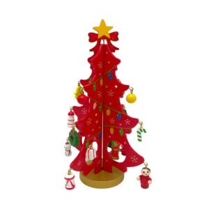 DIY Wooden Christmas Tree Decoration Kit with Mini Ornaments Red Festive Tabletop
