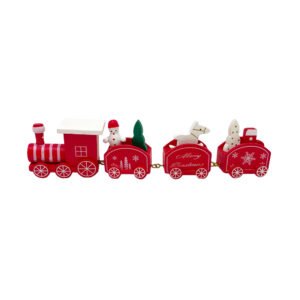 Red Wooden Christmas Train Decoration Holiday Ornament Santa Festive Figures