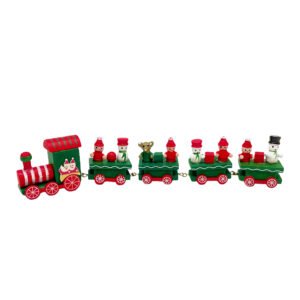 Green Red Wooden Christmas Train Decoration Festive Santa Snowman Bear