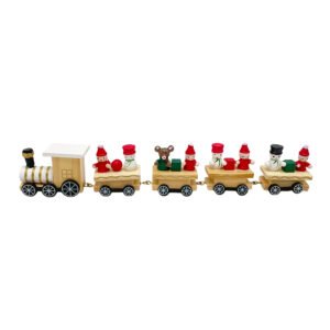 Natural Wood Christmas Train Decoration Holiday Ornament Santa Snowman Bear