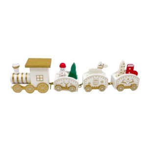 White Gold Wooden Christmas Train Festive Holiday Tabletop Decoration Reindeer