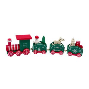 Green Red Wooden Christmas Train Decoration Snowman Reindeer Themed