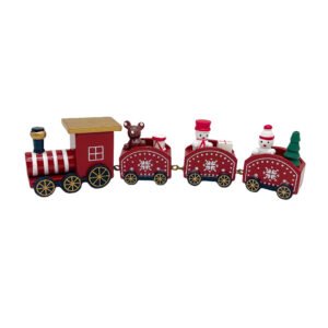 Red Wooden Christmas Train Decoration Snowman Bear Festive Ornament