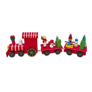 Red Wooden Christmas Train Santa Snowman Holiday Decoration Gifts Trees